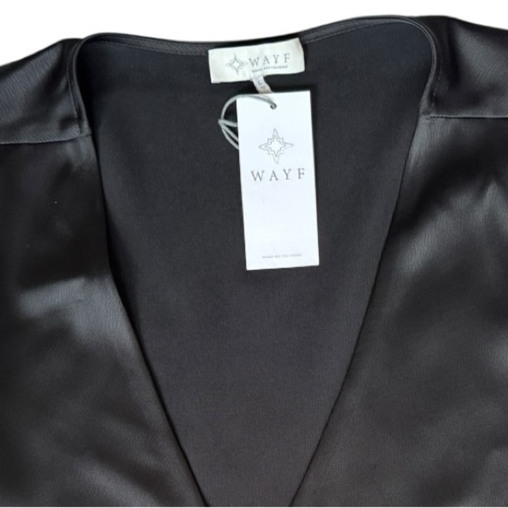 β¨ WAYF Black Satin Feather Cuff Bolero Jacket β Size L (NWT) β¨ - Picture 7 of 7